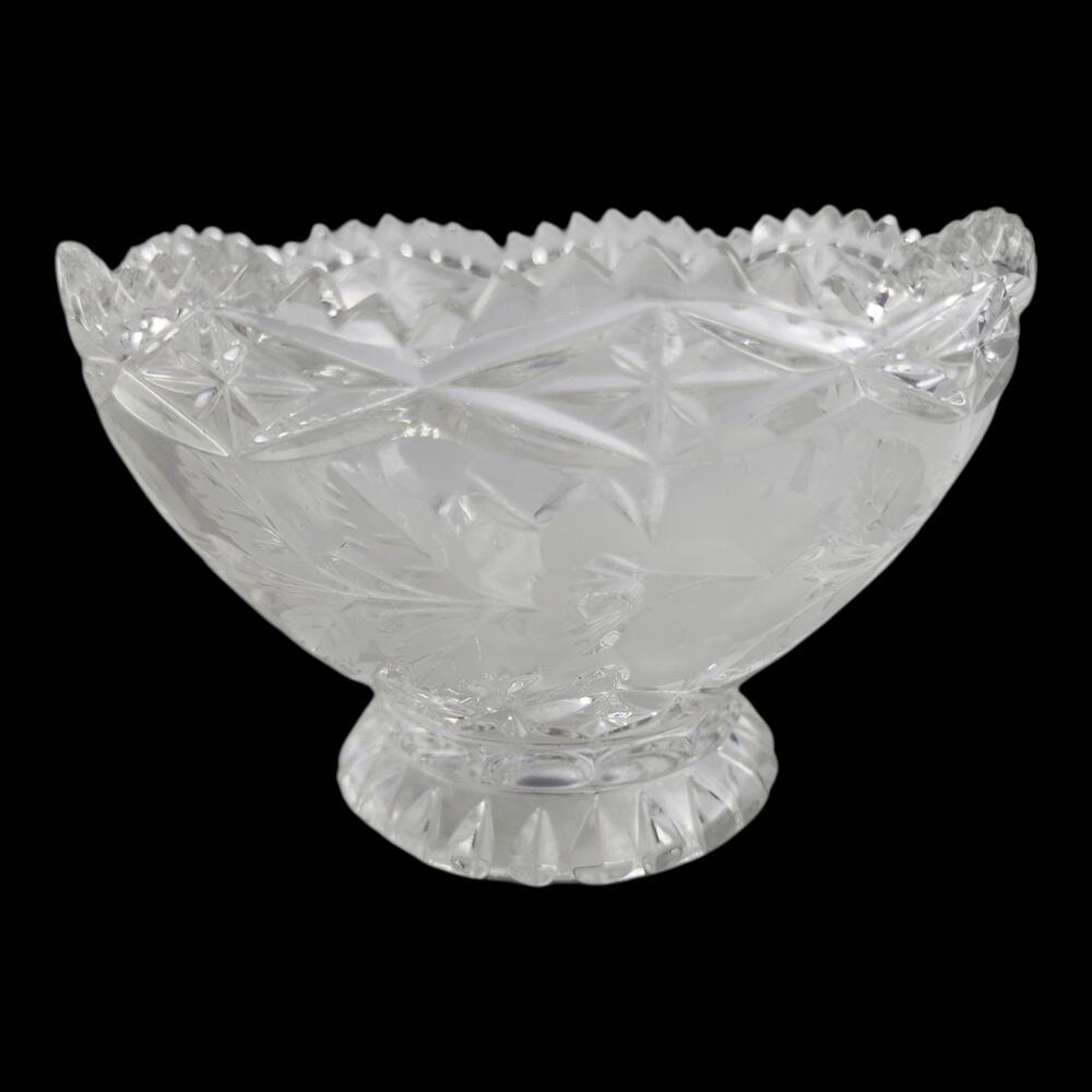 Imperlux German Lead Etched Crystal Footed Bowl Rose Collection Sawtooth Rim 4x6